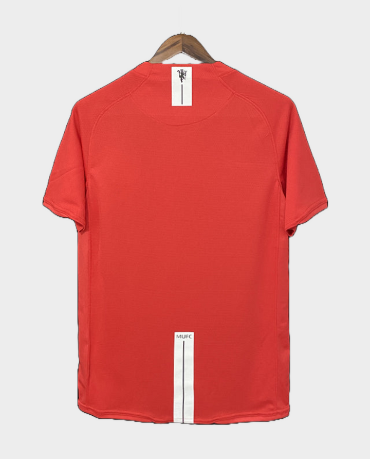 Back view of Manchester United 2007-08 Champions League jersey in vibrant red with iconic design details