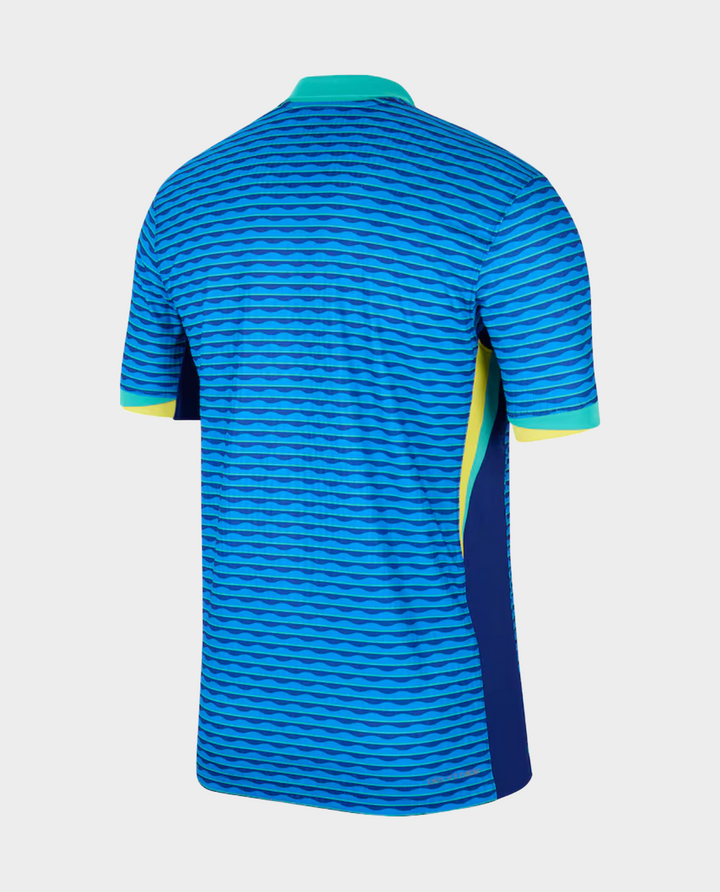 Brazil 2024-25 away jersey featuring a blue striped design for fans and players