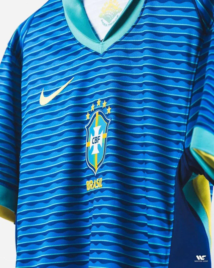 Brazil 2024-25 away jersey by Striker Store featuring vibrant blue design and embroidered logo