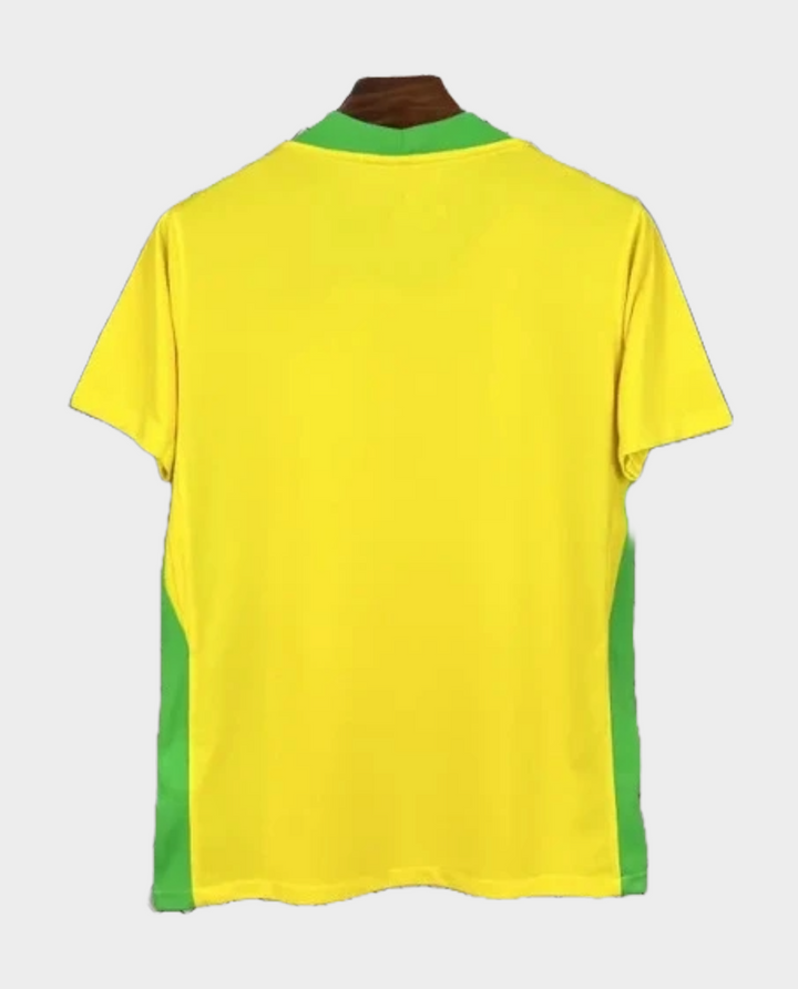 Back view of the Brazil 2025 home jersey in yellow with green accents from Striker Store