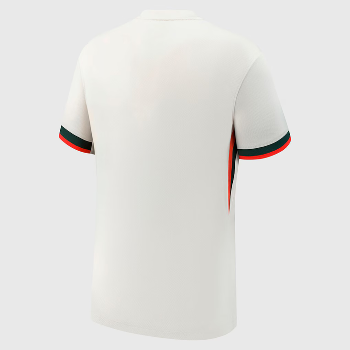 Back view of Chelsea away jersey 2025-26 in white with green and red sleeve trim from Striker Store