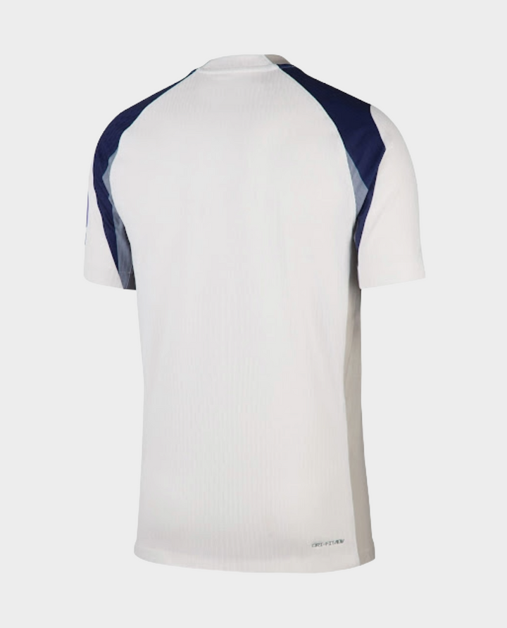 Striker Store white back view of Tottenham Hotspur 2025 home jersey with navy shoulder panels and light gray side panels