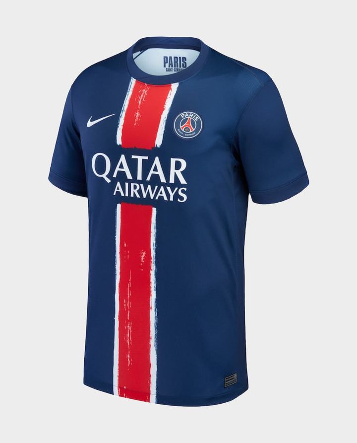 Paris 2024 home jersey by Striker Store featuring the Nike logo and Qatar Airways sponsorship