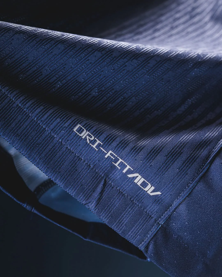 Close-up of Striker Store Paris home jersey 2025 Player Version showing Dri-FIT ADV fabric detail