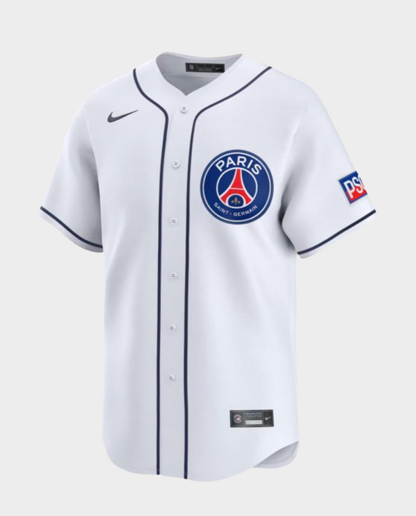 Striker Store PSG special edition baseball shirt 2025 in white with team logo and details
