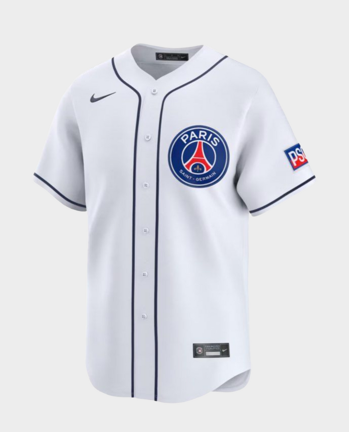 Striker Store PSG special edition baseball shirt 2025 in white with team logo and details