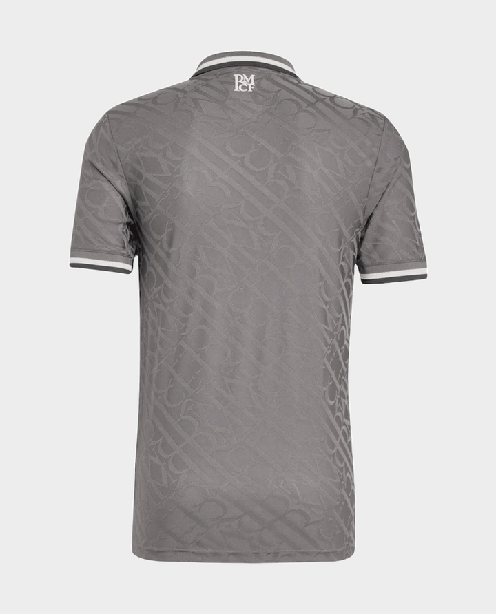 Back view of the Striker Store Real Madrid 2024-25 player jersey in gray with subtle pattern details