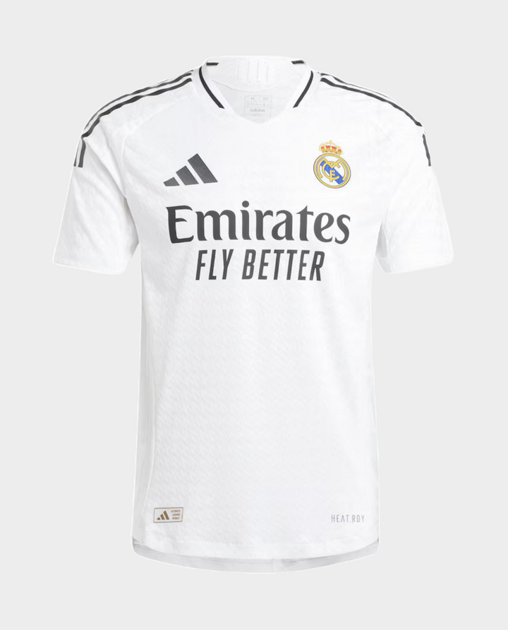 Real Madrid 2024 home jersey featuring the Emirates logo and classic white design