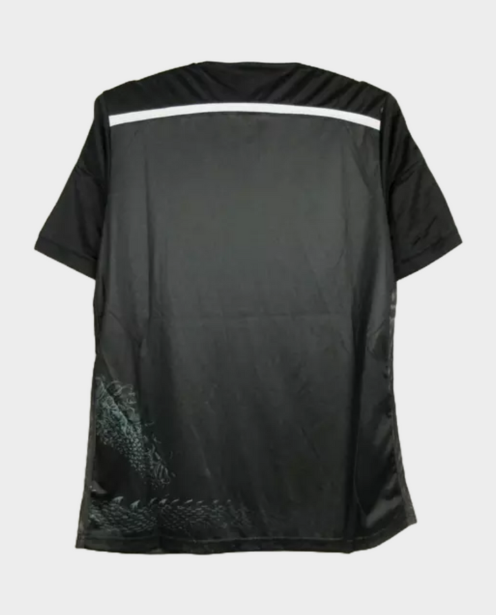 Back view of Real Madrid Dragon Jersey 2014-15 featuring a sleek black design with subtle graphics