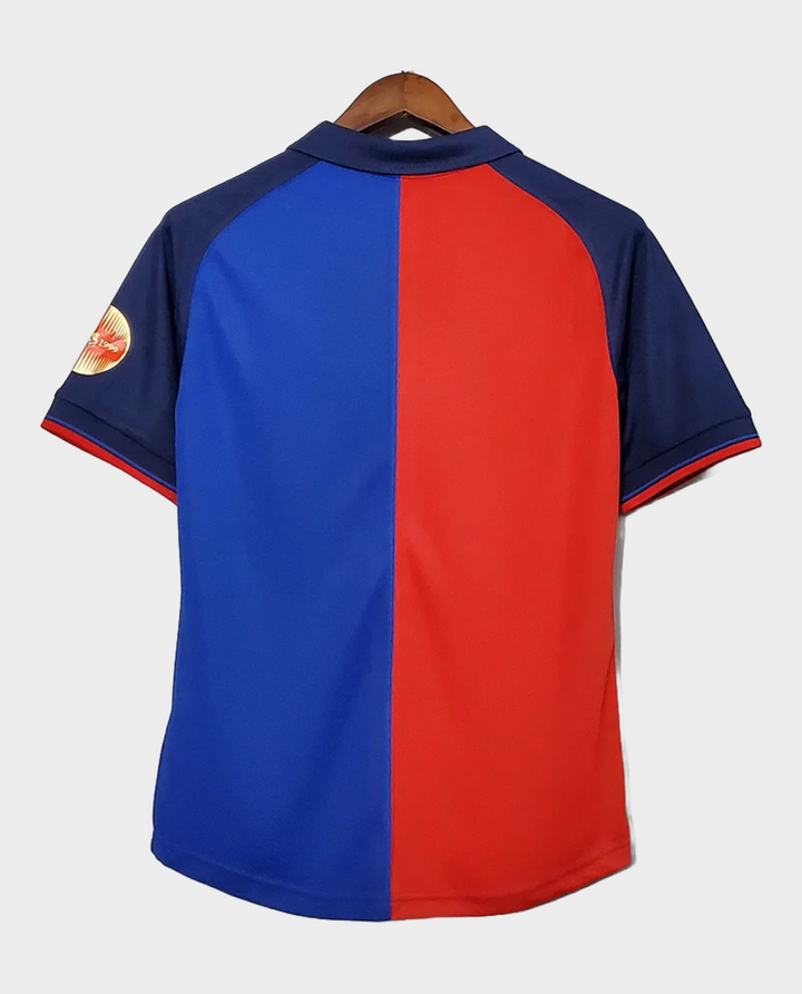 Retro Barcelona jersey 1999 featuring a split design in blue and red with a classic collar