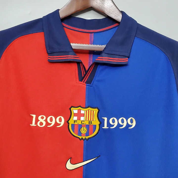Retro Barcelona jersey 1999 with classic colors and emblem, perfect for soccer fans and collectors