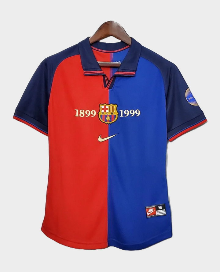 Retro Barcelona jersey 1999 in red and blue colors with Nike logo and club crest