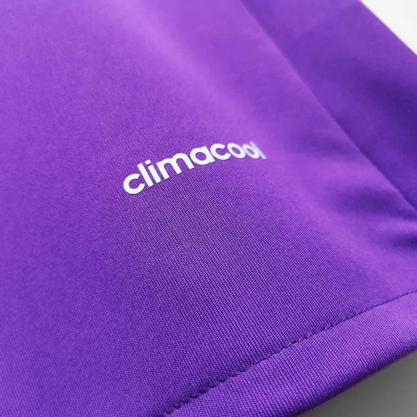 Close-up of Striker Store Retro Real Madrid jersey 2016-17 featuring climacool fabric technology