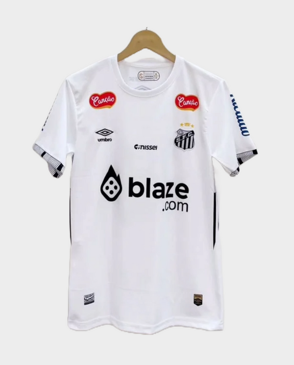 Santos home jersey 2025-26 featuring a white design with sponsor logos and team emblem